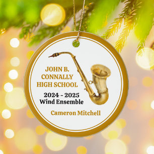 Saxophone High School Band Custom Gold Christmas Ceramic Tree Decoration