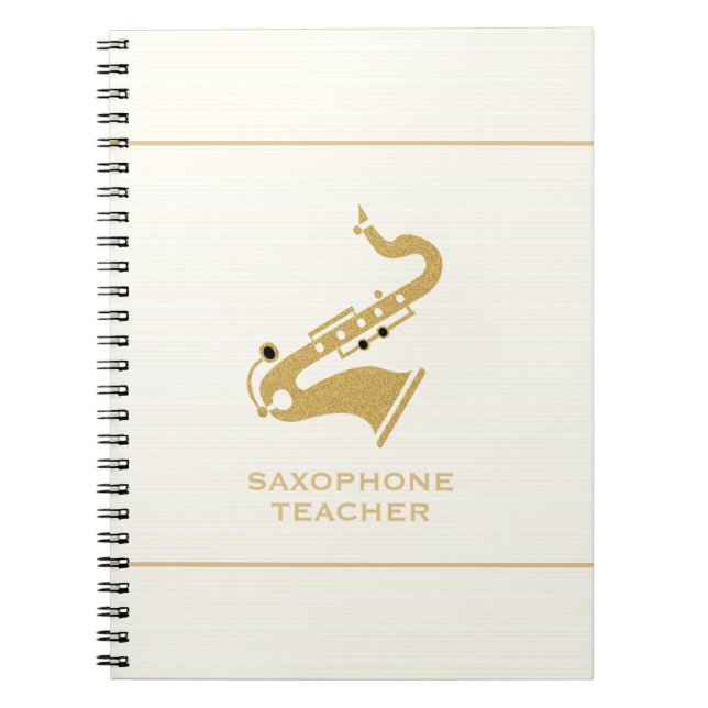 Saxophone Illustration In Golden Glitter Texture Notebook (Front)