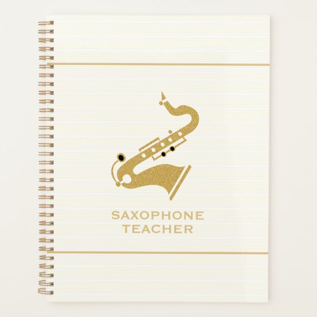 Saxophone Illustration In Golden Glitter Texture Planner (Front)