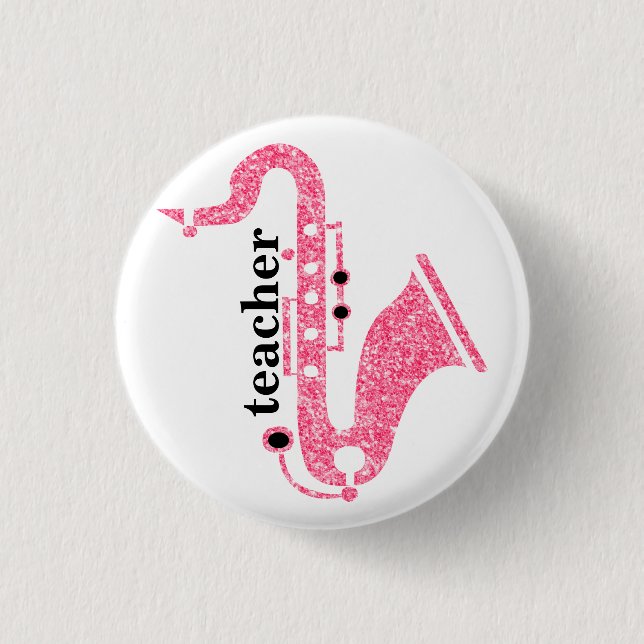 Saxophone Illustration In Pink Glitter Texture 3 Cm Round Badge (Front)