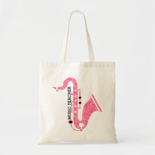 Saxophone Illustration In Pink Glitter Texture Tote Bag