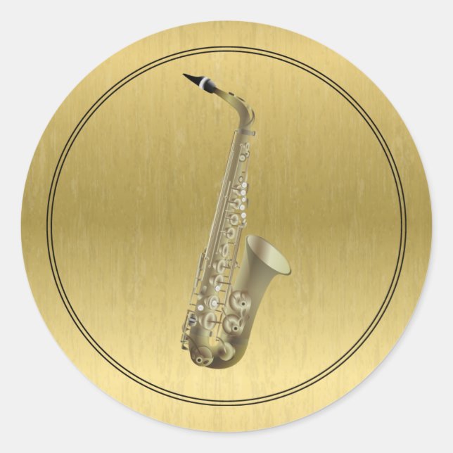 Saxophone Instrument Classic Round Sticker (Front)