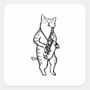 Saxophone Instrument Music Jazz Cat Golf Balls Square Sticker