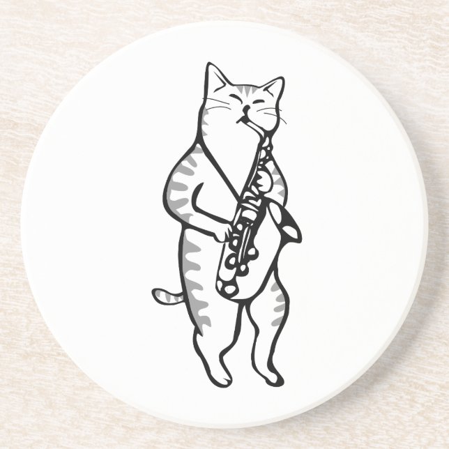 Saxophone Instrument Music Jazz Cat Mouse Pad Coaster (Front)