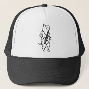 Saxophone Instrument Music Jazz Cat Trucker Hat