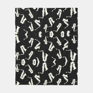 Saxophone Jazz Black And White Pattern Fleece Blanket