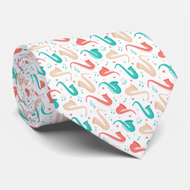 Saxophone Jazz Music Tie (Rolled)