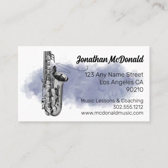 Saxophone Jazz Musician Music Teacher Blues Band Business Card (Front)