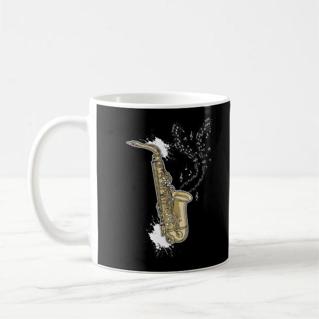 Saxophone Jazz Musician Musical Notes Coffee Mug (Left)