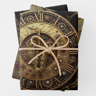 Saxophone, Jazz Paper, Black Marble, Steampunk Wrapping Paper Sheet