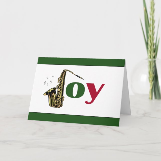 Saxophone Joy Red Green Holiday Card (Front)