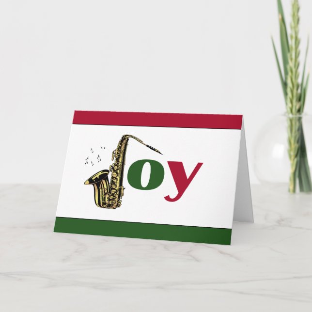 Saxophone Joy Red Green White Holiday Card (Front)