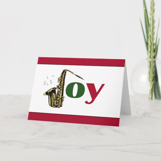 Saxophone Joy Red White Holiday Card (Front)