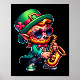 Saxophone Leprechaun Kids Mens Womens St Patricks Poster