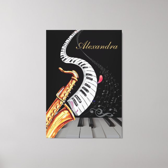 Saxophone Luxury Personalised Piano Music Note Canvas Print (Front)