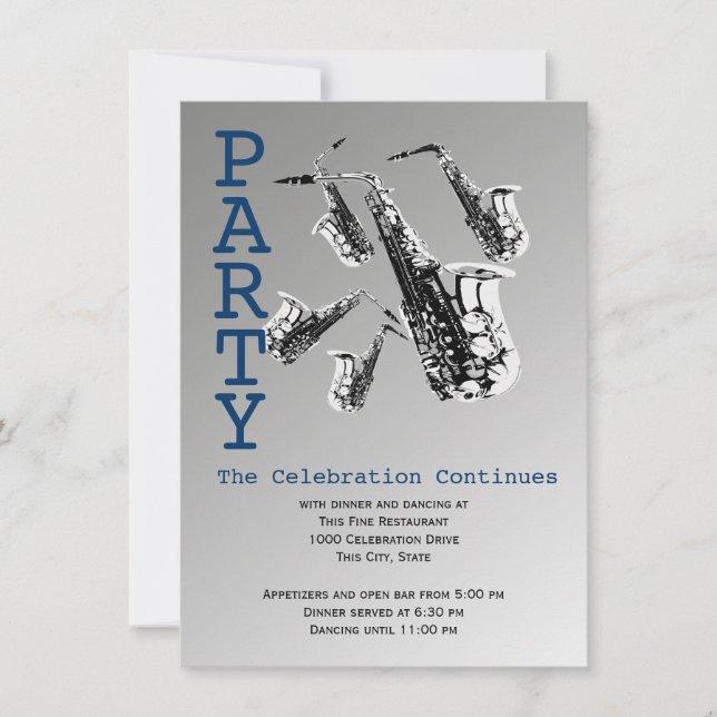 Saxophone Music Bar Mitzvah Reception Invitation (Front)