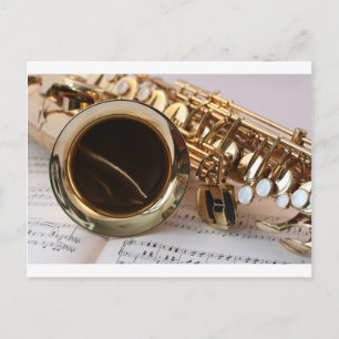 Saxophone Music Gold Gloss Notenblatt Keys Postcard