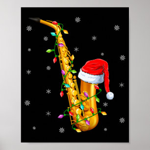 Saxophone Music Lover Xmas Lights Santa Saxophone Poster