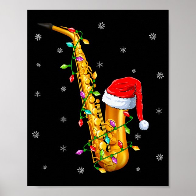 Saxophone Music Lover Xmas Lights Santa Saxophone  Poster (Front)