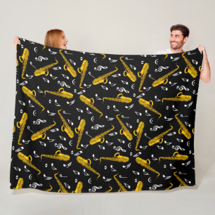 Saxophone Music Note Pattern Fleece Blanket