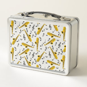 Saxophone Music Note Pattern Metal Lunch Box