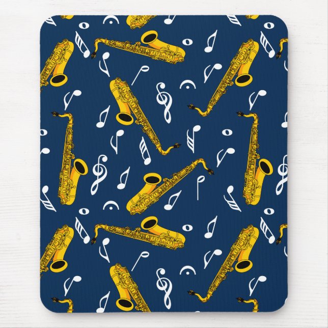 Saxophone Music Note Pattern Mouse Mat (Front)