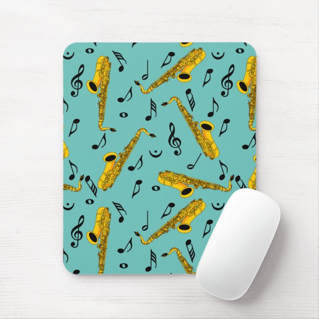 Saxophone Music Note Pattern Mouse Mat (With Mouse)