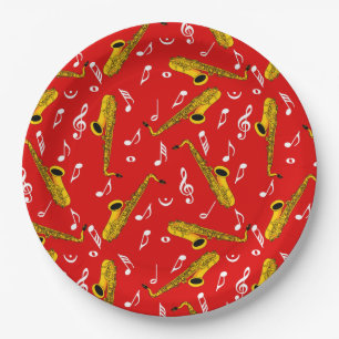 Saxophone Music Note Pattern Paper Plate