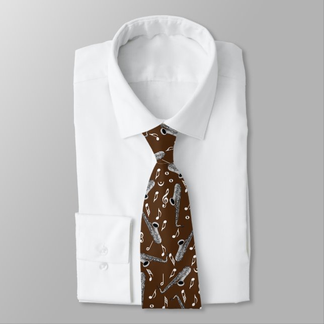 Saxophone Music Note Pattern Tie (Tied)