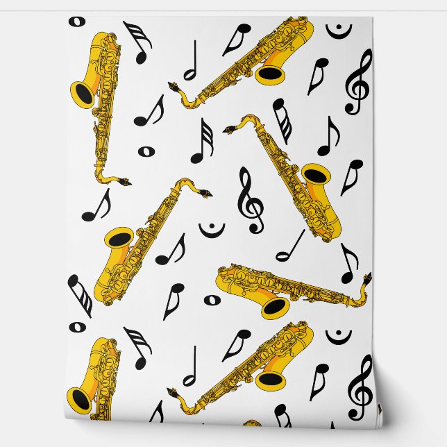 Saxophone Music Note Pattern Wallpaper (Unrolling)