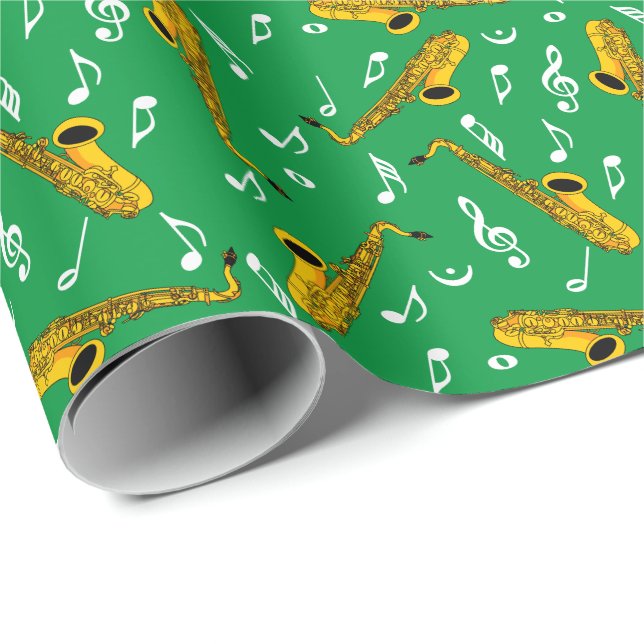 Saxophone Music Note Pattern Wrapping Paper (Roll Corner)