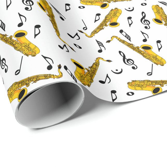 Saxophone Music Note Pattern Wrapping Paper (Roll Corner)