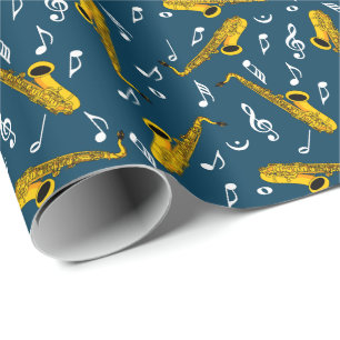 Saxophone Music Note Pattern Wrapping Paper