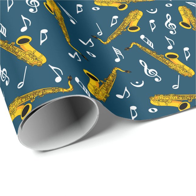 Saxophone Music Note Pattern Wrapping Paper (Roll Corner)