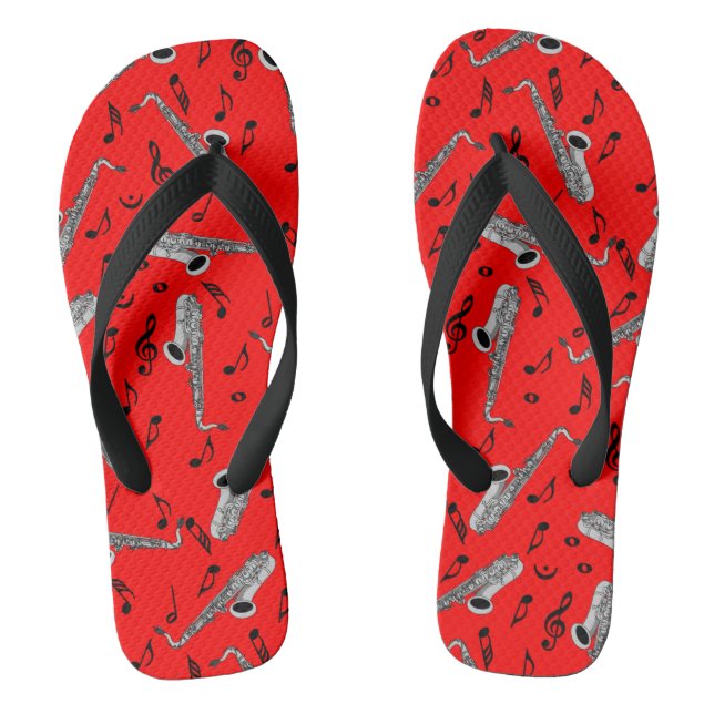 Saxophone Music Notes Flip Flops (Footbed)