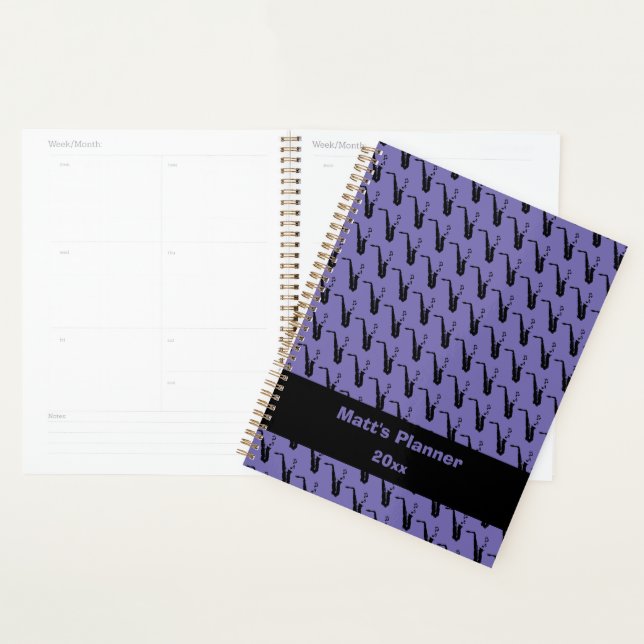 Saxophone Music Notes Personalised Purple Planner (Display)