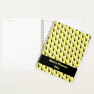 Saxophone Music Notes Personalised Yellow Planner