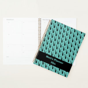 Saxophone Music Notes Personalized Teal Blue Green Planner