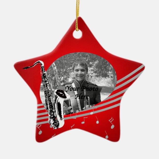 Saxophone Music Photo Ceramic Tree Decoration (Front)