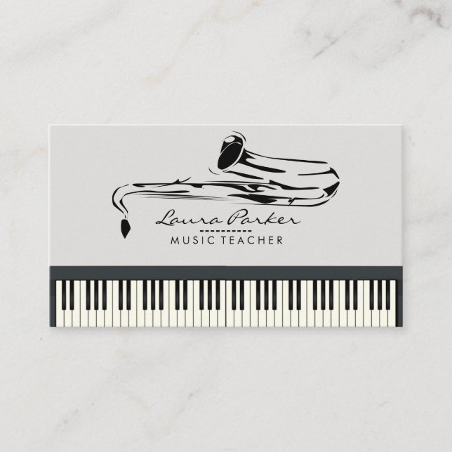 Saxophone Music Teacher Piano Keyboard Musician Business Card (Front)