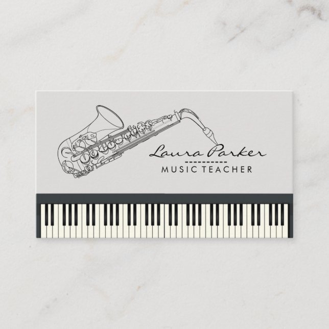 Saxophone Music Teacher Piano Keyboard Musician Business Card (Front)
