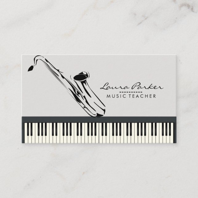 Saxophone Music Teacher Piano Keyboard Musician Business Card (Front)