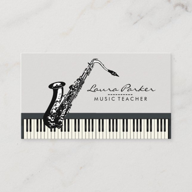 Saxophone Music Teacher Piano Keyboard Musician Business Card (Front)