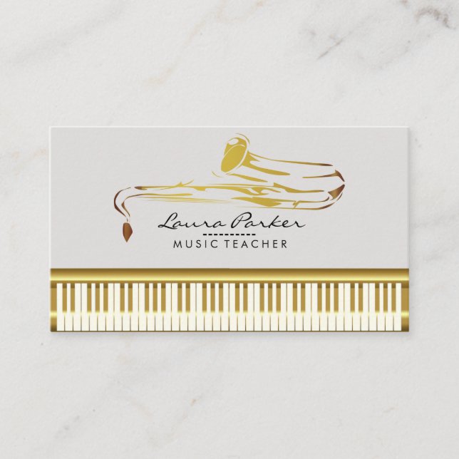 Saxophone Music Teacher Piano Keyboard Musician Business Card (Front)