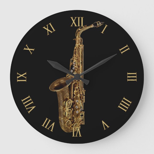 Saxophone Music-Themed Musician's Gift Large Clock (Front)