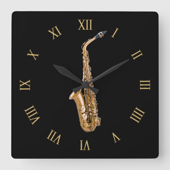 Saxophone Music-Themed Musician's Gift Square Wall Clock (Front)