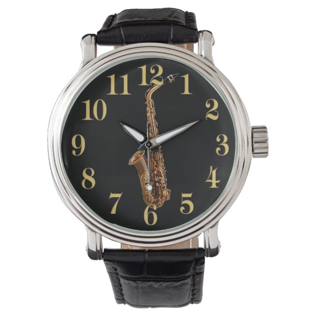 Saxophone Music-Themed Musician's Gift Watch (Front)