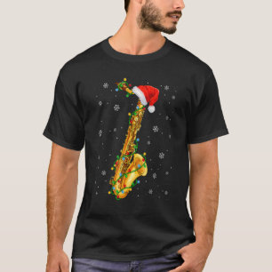Saxophone Music Xmas Lights Santa Hat Christma T-Shirt