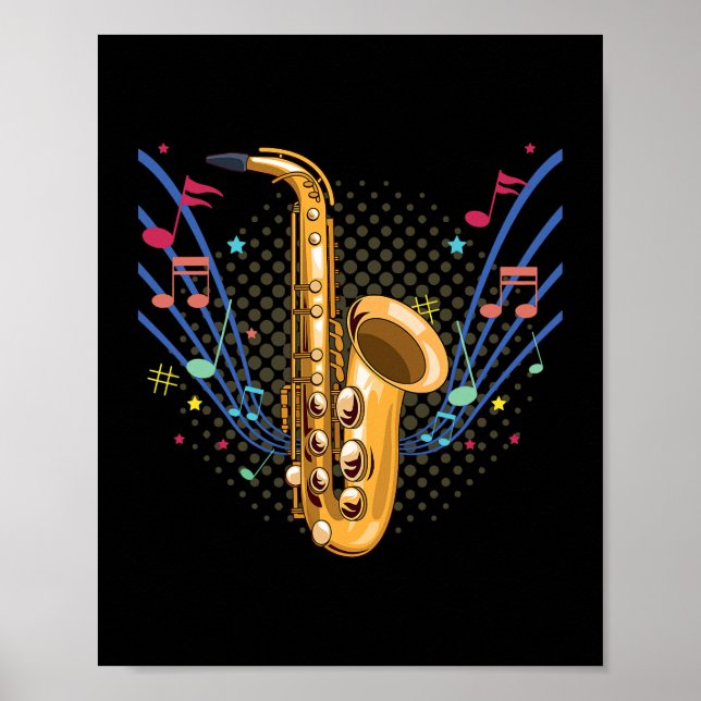 Saxophone Musical Instrument Drums Bass Pianist Tr Poster (Front)