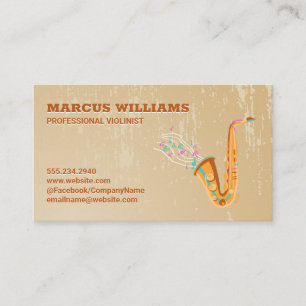 Saxophone Musical Notes   Grunge Background Business Card